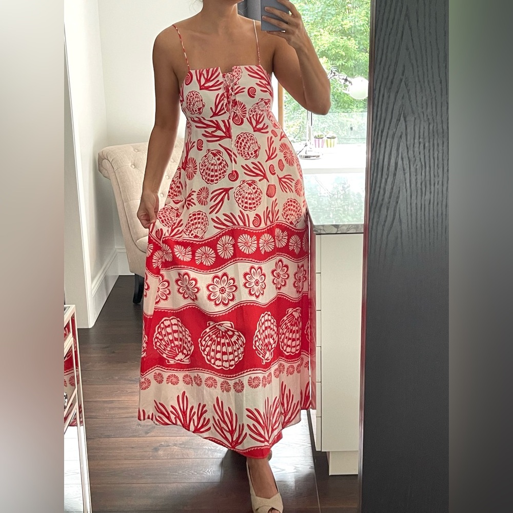 New! Red and White Nautical Maxi Dress Thin Straps Full Skirt size S fits M